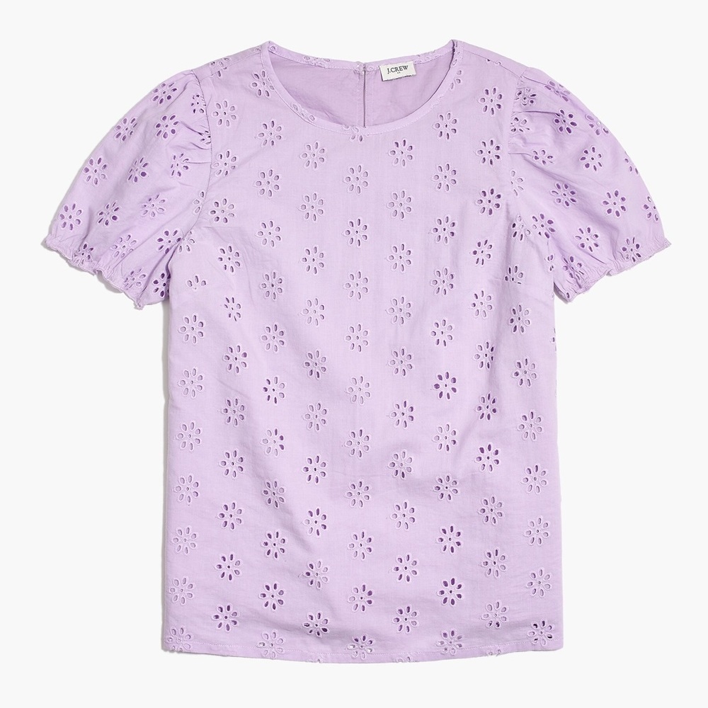 J Crew Factory Eyelet Top with Puff Sleeves